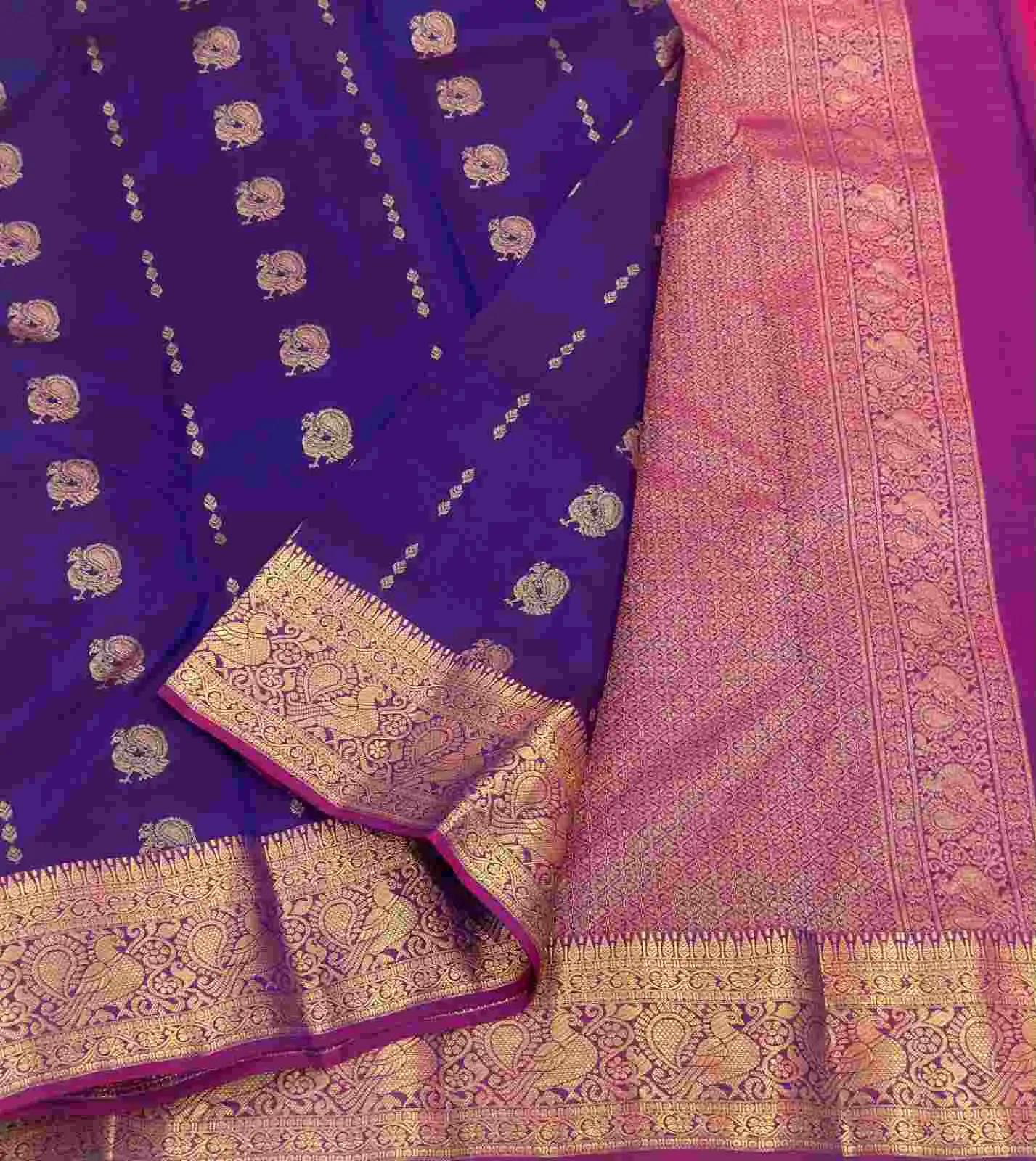 Deep Purple Mayil Butta Zari Kanchipuram Silk Saree